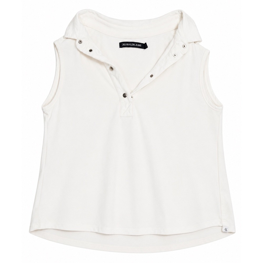 Calvin Klein Jeans Womens White Sleeveless Snap Button Polo Shirt Size M
